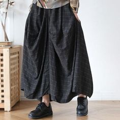 Thailand Pants, Cotton Wide Leg Pants, Summer Linen Pants, Hipster Pants, Summer Linen, Wide Leg Linen Pants, Asymmetrical Design, Summer Cotton, Black Plaid