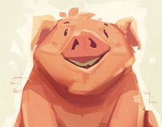 a pig is smiling while sitting on the ground