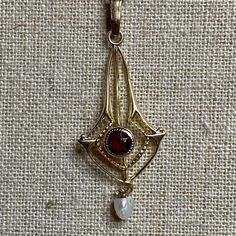 Almandine Garnet, Red Stones, Handmade Wire Jewelry, Fresh Water Pearl, Handmade Wire, Red Stone, Style Necklace, Early 1900s, Pearl Drop