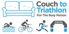 the couch to triathlon for the busy person is shown in blue and grey colors