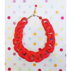 "Big chunky chain necklace entirely handmade link by link from polymer clay in bright red, finished with dark antiqued brass chain. Unique yet versatile statement necklace in neutral shade, ideal for color matching with various outfits. Length: See drop down menu for options! / Modeled necklace is 18 inches and extender for extra 2\" (46cm+5cm). Lobster clasp closure on the back. Chain links are approx 2 -1 1/2 long inch and smaller in the ends of the necklace and each is unique given they were Trendy Red Adjustable Chain Necklace, Back Chain, Necklace Polymer Clay, Chunky Chain Necklace, Chunky Chain Necklaces, Colourful Necklace, Brass Chain, Chain Link Necklace, Link Necklace