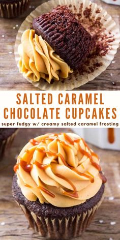 chocolate cupcakes with caramel frosting on top