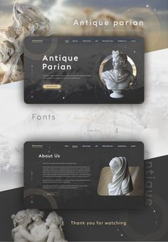 the landing page for an art website is shown in black and white, with gold accents