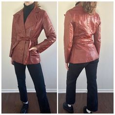 Amazing 70s brown leather jacket!  Size XS - Small Brand - Overa  Era -70s Great Vintage Condition  Made in Canada Please ensure you account for whatever you will wear underneath the jacket when it comes to the measurements! Measurements LAYING FLAT Pit to pit - 18" Shoulder to shoulder - 15" Waist - 16" Length - 27" Sleeve length - 22.5" Please let me know if you have any questions! Fitted Retro Vintage Brown Leather Jacket, Fitted Vintage Brown Retro Leather Jacket, Retro Fitted Leather Jacket For Fall, Fitted Retro Leather Jacket For Fall, Vintage Brown Retro Leather Jacket For Winter, Vintage Red Leather Outerwear, Retro Leather Jacket For Fall, Retro Brown Leather Jacket, Retro Fitted Leather Jacket