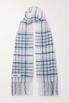 Shop JACQUEMUS Fringed checked woven scarf, Explore the latest JACQUEMUS women's collection today on NET A PORTER Woven Scarf, Woven Scarves, Checked Scarf, Alpaca Wool, French Fashion, Womens Scarves