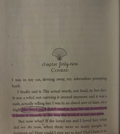 an open book with writing on it and purple lines in the bottom right hand corner