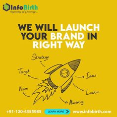 a yellow poster with the words we will launch your brand in right way