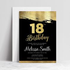 template printable 18th birthday invitation card blank 18th Birthday Invitation Templates, 18th Invitation, Gold 18th Birthday, 18th Birthday Invitation, Templates Aesthetic, 18th Birthday Gifts, 18th Birthday Party, Gold Invitations