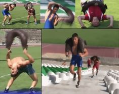 multiple pictures of men and women doing different exercises