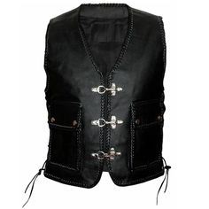 Men's Black Leather Biker Motorcycle Custom Western style Genuine Cow Leather Vest Waistcoat - Handmade Genuine Leather Custom Vest  *return policy* We do not compromise on quality and comfort. Return and Refund Policy: If you are not completely satisfied with your purchase for any reason, you received damaged, faulty product or you did not receive the size that you originally ordered, just send it back to our return address and we will issue you a refund/replacement once receiving the item. You Winter Biker Vest With Pockets, Winter Biker Events Vest Outerwear, Biker Vest With Pockets For Motorcycling, Harley Davidson Jackets Women, Motorcycle Leather Vest, Women Leather Vest, Cafe Racer Leather Jacket, Motorcycle Custom, Mens Vest Fashion