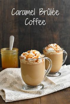 caramel brulee coffee with whipped cream on top