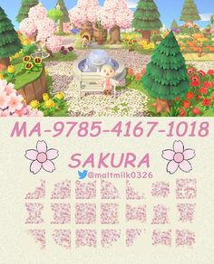 an animal crossing game with flowers and trees in the background