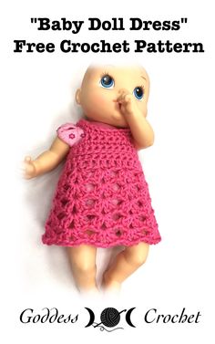 a crocheted doll laying on top of a white surface with the caption baby doll dress free crochet pattern