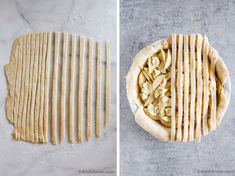 two pictures side by side, one with pie crust and the other with apple pie crust