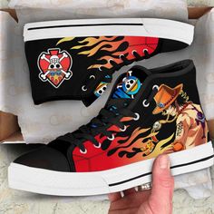 Introducing our Portgas D Ace Emblem Custom Canvas High Top Shoes, a must-have for all One Piece Anime fans! Step Ace D Portgas, One Piece Series, Sneaker Stores, Shoes Custom, Ankle Support, Soft Textiles, Shoe Print, High Top Shoes, One Piece Anime