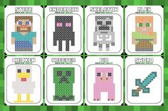 pixel art is shown with four different types of characters in the style of minecraft