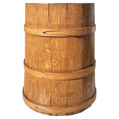 an old wooden barrel is shown on a white background