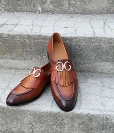 Crafted Leather Handmade Men Brown Fringes Loafers Dress Shoes on Storenvy