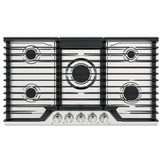 a stainless steel stove top with four burners