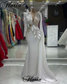 White Evening Dresses, Crystal Prom Dress, Satin Mermaid Wedding Dress, Engagement Gowns, White Evening Dress, Satin Evening Dresses, Evening Dresses With Sleeves, Evening Party Gowns, Beaded Prom Dress