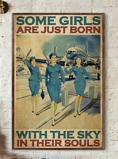 an old poster with three women in blue uniforms