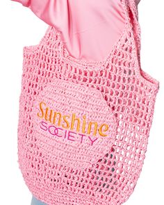 Sunshine Society Crochet Tote Clear Stadium Bag, Embroidered Lettering, Stadium Bag, Crochet Tote Bag, Lettering Logo, Crochet Tote, Holidays With Kids, Natural Material, Letter Logo