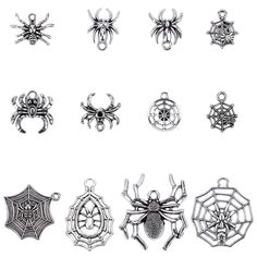 PRICES MAY VARY. ❤[1 BOX 48PCS SPIFER CHARMS]: Comes with 48pcs antique silver spider charms in 12 styles, each style 4pcs, A plastic box(7.4x7.3x2.5cm) is included to help you store this earring findings. ❤[12 STYLES AVAILABLE]: Totally 12 styles vintage spider charms, including tibetan style spider charms, spider web pendants, different styles for your different needs. ❤[MATERIAL]: Tibetan style spider pendants are made of quality alloy, It is extremely light and comfortable to wear, nice to c Vintage Spider, Halloween Pendant, Halloween Spider Web, Jewelry Making Charms, Halloween Spider, Diy Bracelet, Earring Findings, Diy Earrings, Diy Necklace