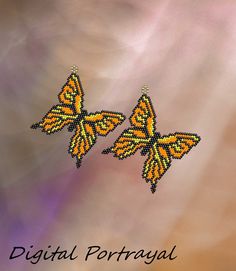 digital portrait of two yellow butterflies on a pink and purple background with the words digital portrait written below it