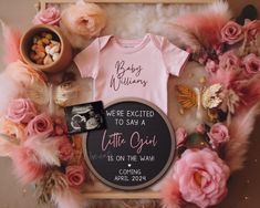 Pink Gender Reveal, Second Baby Announcements, Gender Reveal Baby Shower Themes, Digital Baby Announcement