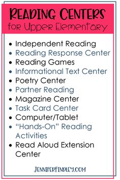 an info sheet with the text reading centers for upper elementary