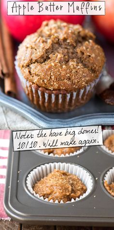 an apple cinnamon muffin in a muffin tin