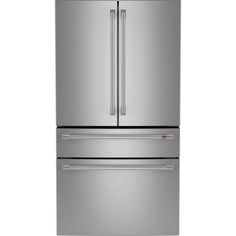 a stainless steel refrigerator freezer with two doors