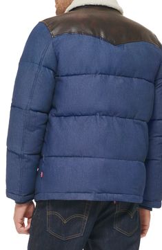 Crafted from cozy corduroy, this rugged quilted jacket gets iconic Western style from a faux-shearling collar and faux-leather trim at the yoke and pockets. 30" length (size Medium) Zip and snap placket Rib-knit inset cuffs Lined 100% cotton; 100% polyester faux shearling and faux leather Machine wash, tumble dry Imported Corduroy Puffer Jacket, Quilted Jacket, Leather Trims, Western Fashion, Rib Knit, Puffer, Faux Leather, Nordstrom, Knitting