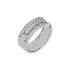 Men's Tres diamond ring, a stunning piece made with three rows of round brilliant-cut diamonds and set in a shared prong setting. The centre line of diamond is surrounded by a rectangular metal rim.Details: - Made to Order- Diamond Weight: 0.63 CT- No of Diamonds: 37- Diamond Type: Natural Diamond- Diamond Cut: Round - Diamond Clarity: SI - Diamond Color: G+- Setting Type: Prong- Metal Type: 14K Solid Gold,18K Solid Gold- Choice of Gold Color: Yellow and White Gold, White and Yellow Gold, Rose and White Gold, White Gold- Jewelry Certificate: All our jewelry comes with a 3rd Party Lab Certificate, verifying the authenticity of diamond and gold. __PRESENT Luxury Double Band Diamond Ring For Anniversary, Formal Double Band Diamond Ring, Halo Earrings, Halo Earrings Studs, Vs Diamond, Diamond Charm, White Gold Jewelry, Diamonds And Gold, Fancy Color Diamonds