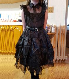 Cosplay Outfit Party Princess Dress With belt Black Dress Wednesday, Black Doll Collar Dress For Costume Party