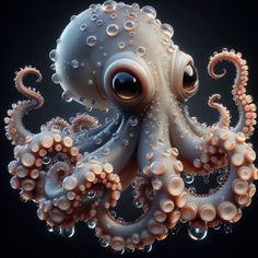 an octopus with large eyes is shown in this digital art work, created by the artist