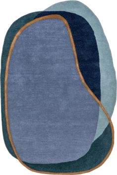 a blue rug with an oval design on the top and bottom, in different colors