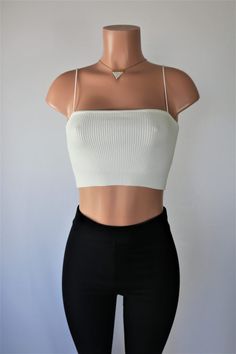 Basic Crop Top - Square neck ribbed spaghetti strap crop top. Seamless Crop Top For Spring Night Out, Chic Stretch Ribbed Crop Top, Chic White Ribbed Crop Top, Chic Fitted Ribbed Crop Top, Trendy White Ribbed Crop Top, White Chic Crop Top With Seamless Construction, Chic White Crop Top With Seamless Construction, Chic White Seamless Crop Top, Ribbed Crop Top For Summer Night Out