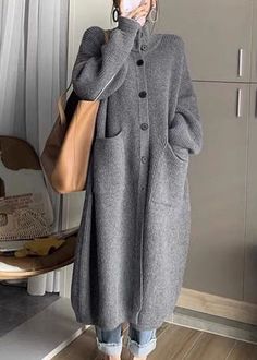 Long Sweater Coat, Knit Sweater Coat, Long Knit Sweater, Knit Outerwear, Cardigan Casual, Long Sleeve Knitted Cardigan, Grey Turtleneck, Knit Sweaters, Knitwear Fashion