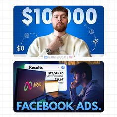 two different facebook ads with the same man on one and $ 10, 000 in front of them