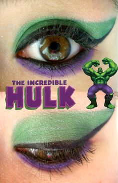 the incredible hulk eye makeup looks like she has green eyeshades and purple make - up