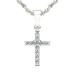 Faith and fashion meet in this 12 dazzling diamond design. Crafted in 10k white gold, this traditional cross is completely outlined with a glittering array of shimmering diamond accents while the 18.0-inch rope chain necklace secures with a spring-ring clasp. Size: one size.  Gender: female.  Age Group: adult. Formal Diamond White Cross Diamond Necklace, Formal White Gold Cross Pendant Diamond Necklace, White Gold Formal Diamond Cross Pendant Necklace, Diamond White Cross Pendant Necklace With Brilliant Cut, Formal White Gold Crucifix Diamond Necklace, White Gold Cubic Zirconia Crucifix Necklace, White Diamond Cross Pendant Necklace, Classic Cross Diamond Cut Necklace, Diamond White Diamond Cross Necklace