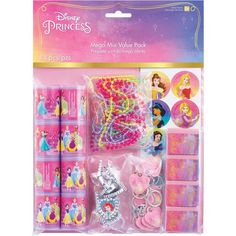 the disney princess party supplies are packaged in plastic bags and ready to be used as decorations