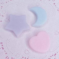 A lovely set of 3 pins, they are perfect for Fairy Kei, . and Fancy and also give a touch of pastel to every outfit~ Pink Kawaii Craft Supplies For Gifts, Cute Pink Craft Supplies, Cute Purple Craft Supplies For Gifts, Cute Pink Pins, Kawaii Pins, Freya Goddess, Cute Brooch, Heart Moon, Pin Cute