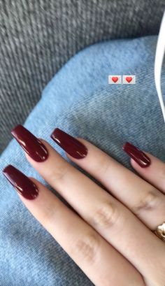 Cherry Red Coffin Acrylic Nails, Coffin Burgundy Nails Acrylics, Dark Red Nails Medium Length, Cherry Red Nails Coffin, Cherry Cola Red Nails, Cherry Red Coffin Nails, Red October Nails, Longish Nails, Elegant Dark Nails