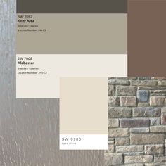 some brown and white paint colors on a brick wall