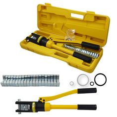 a yellow tool kit with tools in it