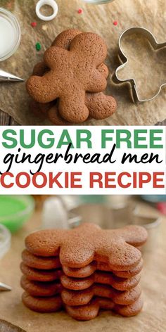 sugar free gingerbread men cookie recipe on a table with cookies in the shape of a teddy bear