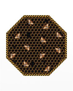 a honeycomb with bees on it is shown in black, yellow and white colors