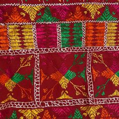 Antique Khadar Bagh is traditional hand embroidered phulkari made for special Punjabi Sikh wedding ceremonies. Mostly used for wedding jaago night, wedding day as a canopy and then gifted to the bride. Khadar Bagh phulkari is a symbol of happiness, prosperity and well being of a woman. Khadar Bagh - Made on hand dyed cotton cloth called khaddar with embroidery of silk threads. Fabric is hand spun and a handloom. Whole surface of the fabric in this bagh has been embroidered in geometric patterns. Handwork Embroidered Fabric For Festivals, Red Chikankari Embroidered Fabric For Traditional Ceremonies, Red Chikankari Embroidery Fabric For Traditional Ceremonies, Traditional Embroidered Fabric With Handwork For Festive Season, Traditional Multicolor Embroidered Wear For Puja, Traditional Wear With Multicolor Embroidery For Puja, Embroidered Multicolor Dupatta For Traditional Ceremonies, Traditional Wear With Multicolor Embroidery For Ceremonies, Handwork Embroidered Fabric For Festive Occasions